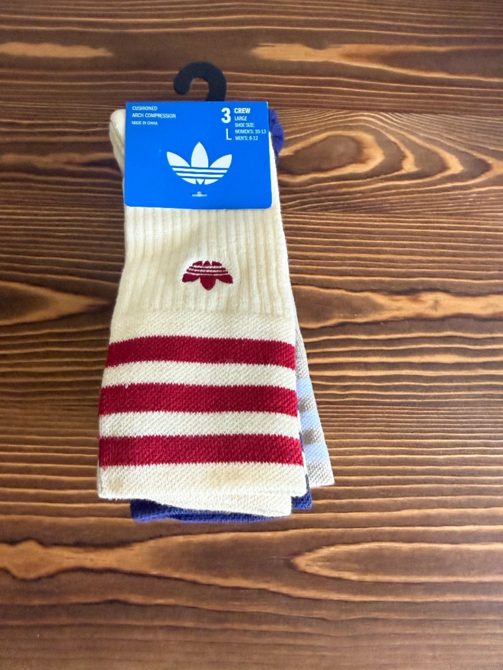 Adidas Roller Crew Socks Beige/blue/tan Striped Size Large